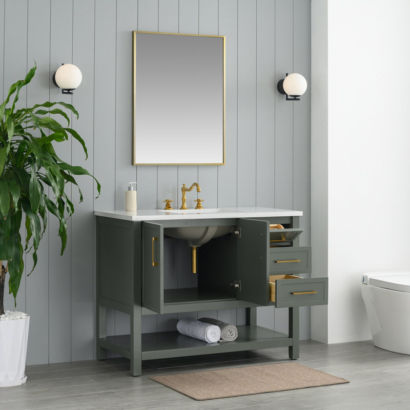 Ensemble de meuble-lavabo simple 42 po Vicini, Vert rétro / or brossé