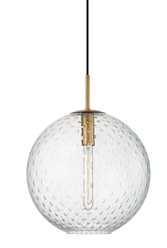 Rousseau 1 Light Pendant, Aged Brass, Clear, 19" H X 16" W X 16" D