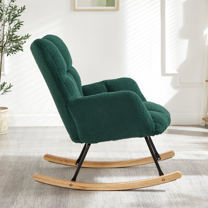 Chaise berçante berçante avec tissu rembourré - Stable pour 300 lb, salon doux au toucher en tissu d'ameublement, charge en lb