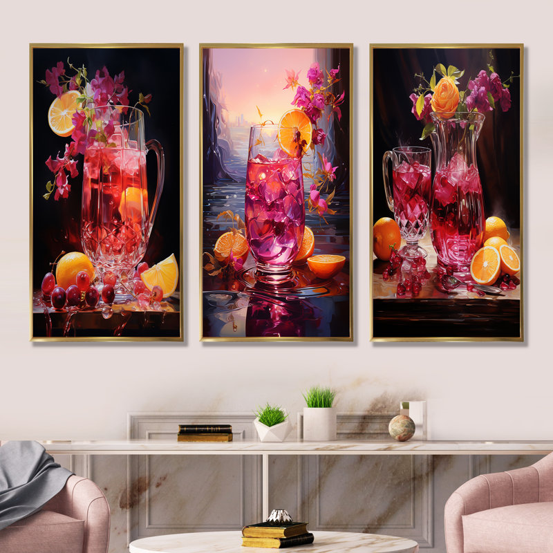 Sangria Sunset Cocktail, Gold Floater Framed, 28" H x 36" W