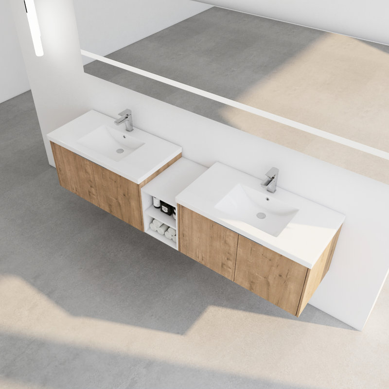 Meuble-lavabo de salle de bain de 84 po, lavabo en résine avec porte à fermeture douce, armoire de 36 po et 12 po, vaste espace de rangement dans le meuble-lavabo de salle de bain, groupe, combinaison, moderne