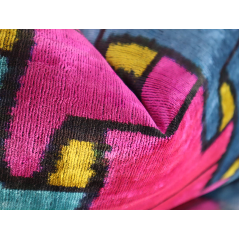 Velvet Rectangular Pillow Cover & Insert, Blue/Pink/Green Geometric 1
