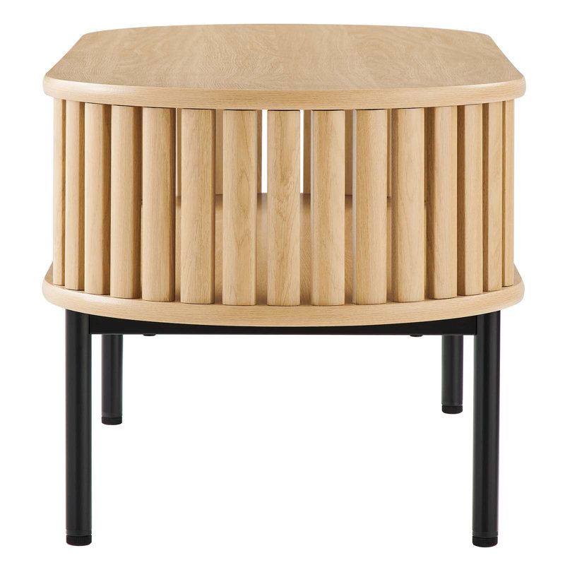Oak Oval Wood Coffee Table with Black Metal Legs