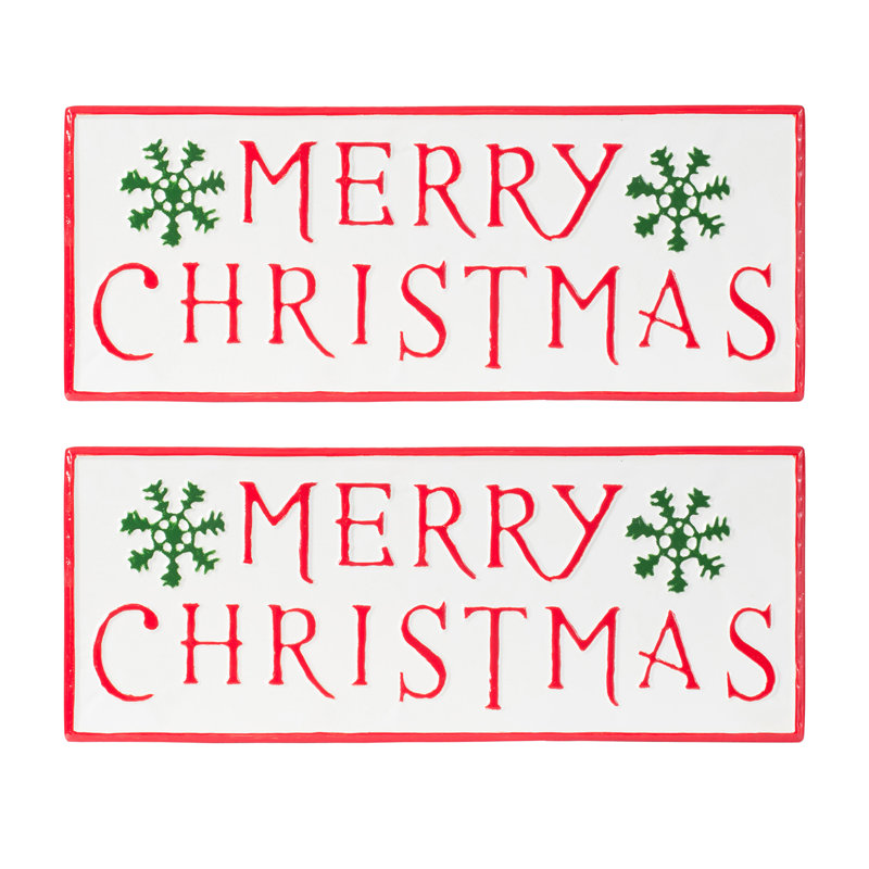 S/2 22.5X9" White Tin Wall Sign