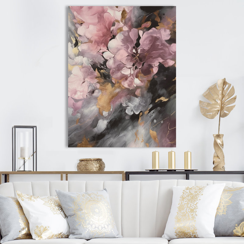 Hortensias roses - imprimé, H 40 po x l 30 po x P 1,5 po, Toile tendue