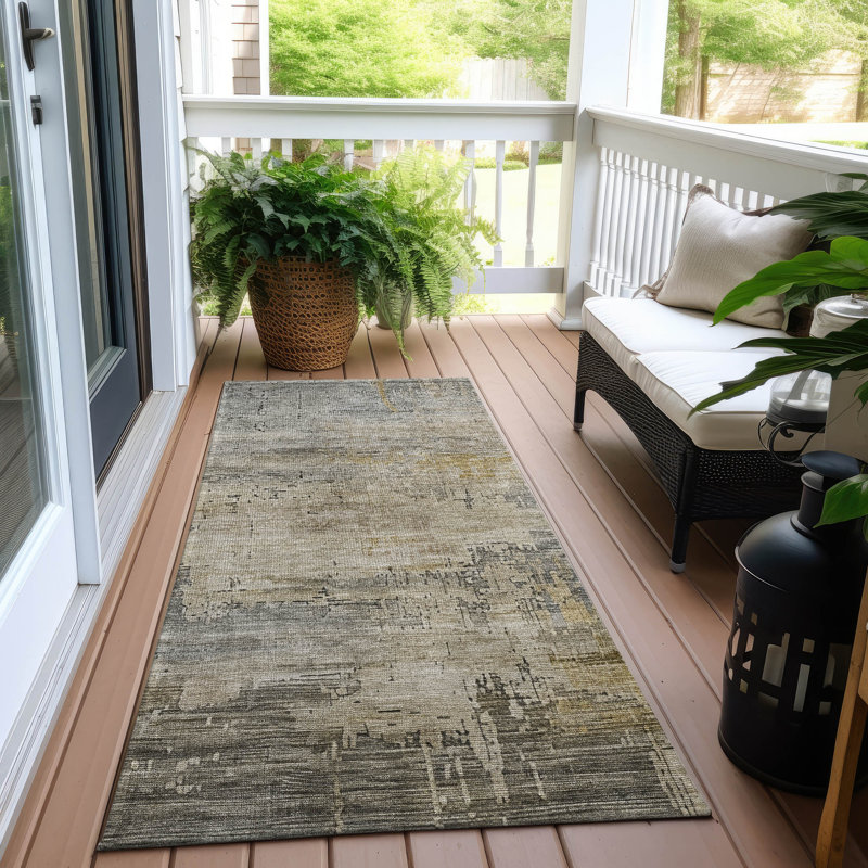 Machine Washable Indoor/Outdoor Claudian ACN1650 Pewter Rug, Runner 2'3" x 7'6"