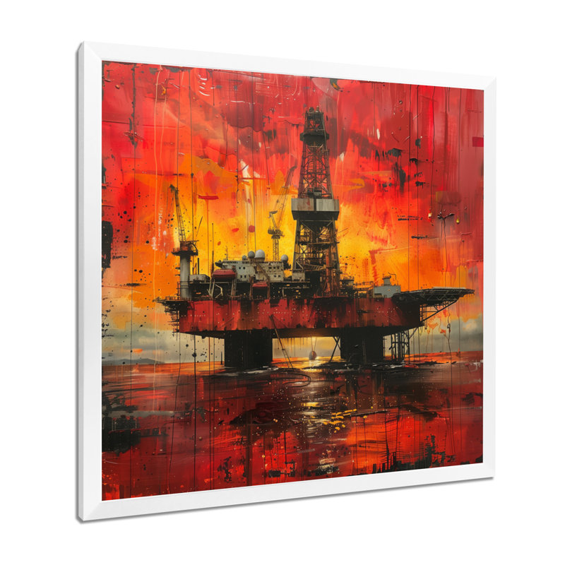 Red Orange Oil Rig Seafloor Rebellion I - salon d'art mural, Toile encadrée blanche avec une seule photo