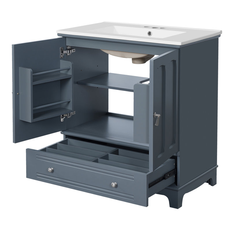 Meuble-lavabo Freestading 30 po avec comptoir en céramique, Bleu
