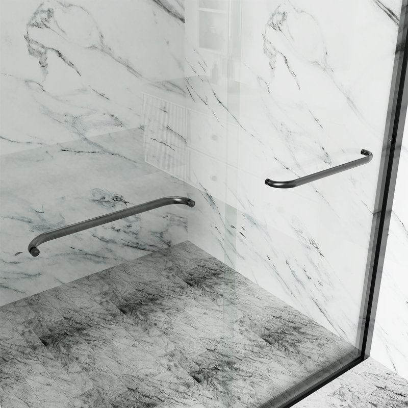 Porte de douche coulissante double de 58 à 60 po de largeur x 76 po de hauteur avec verre trempé 5/16 po Kosmonia