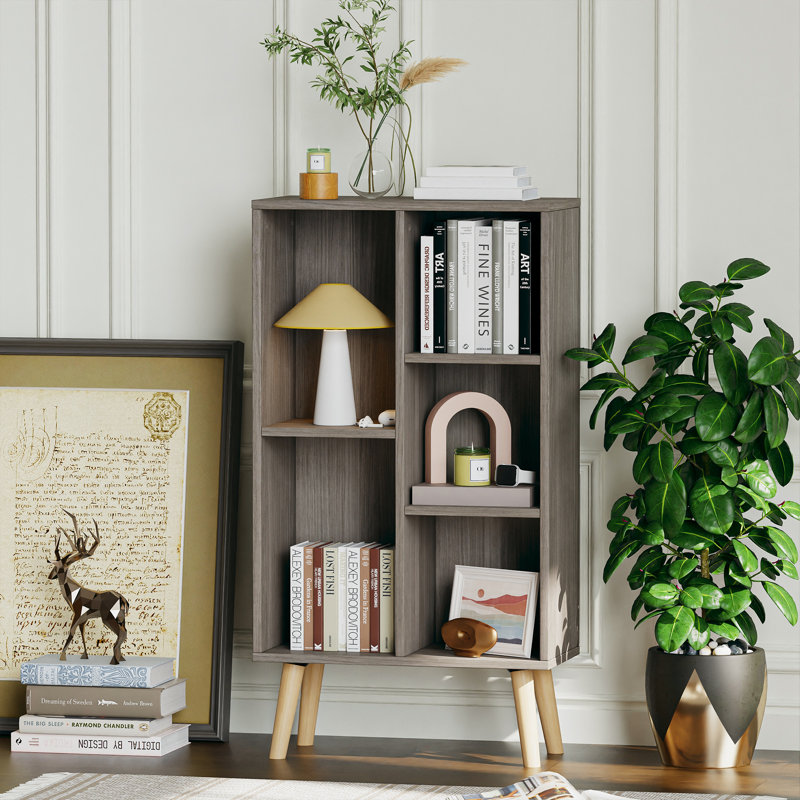 Jaen Solid and Manufactured Wood Cube Bookcase, Platinum Gray, (5 Shelves) 36.5" H x 19.7" W x 9.4" D