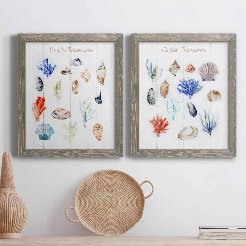 «Beach Treasures», ensemble de 2 peintures sur toile encadrées, Encadré gris, H 24 po x l 36 po x P 1,5 po
