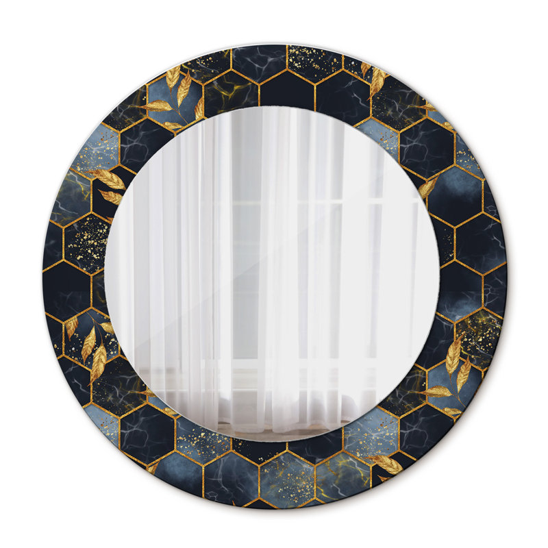 Huldar Glass Flat Wall Mirror, 50cm H x 50cm W, Golden Marble Hexagon