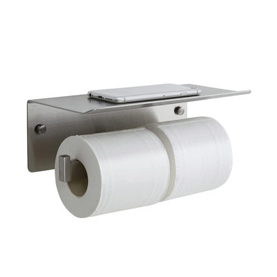 Double Toilet Paper Holder With Shelf,Toilet Paper Holder Brushed Nickel,Large Commercial Toilet Paper Dispenser Phone Shelf