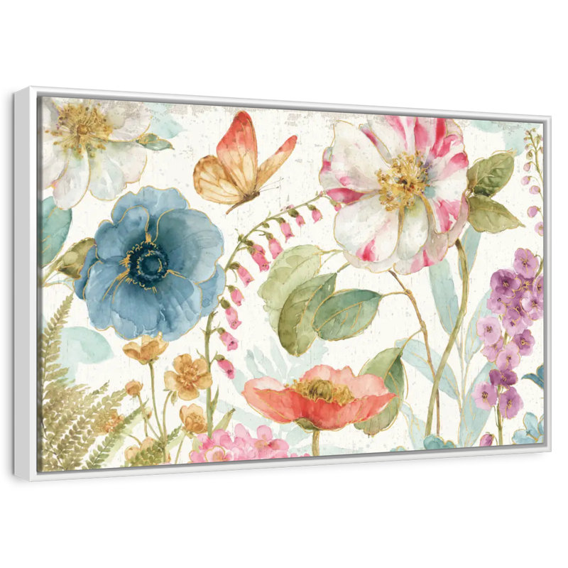Rainbow Seeds Fleurs sur bois, Cadre flottant blanc, 40 po x 27 po