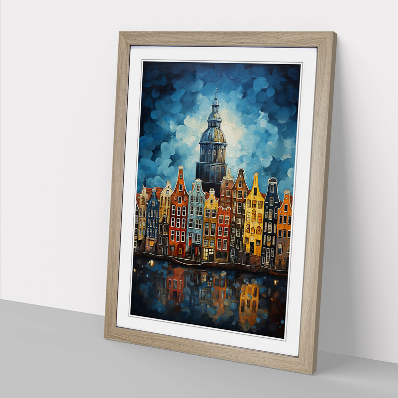 XYZ-FRM-V1223-1805 Amsterdam Symbolism - Single Picture Frame Print on Wood, Oak, 64cm H x 46cm W x 2cm D