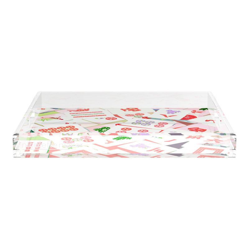 Mahjong Abstract Decorative Tray, 18"W x 18"D x 2"H, Petal, Square