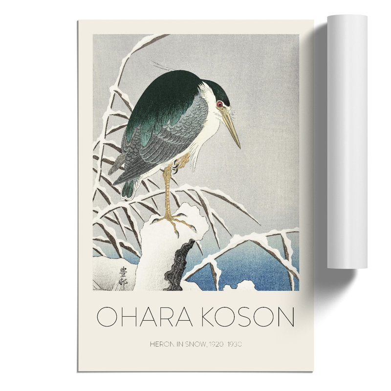 A Heron in the Snow Print by Ohara Koson - Frameless Print, 42cm H x 30cm W x 0.1cm D