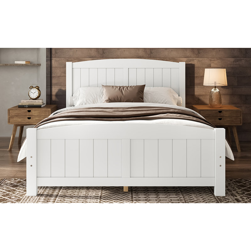 Lit plateforme double, lit plateforme en bois massif avec lattes de soutien et structure solide, sans sommier tapissier, blanc