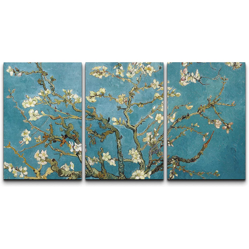 Famous Artwork " Almond Blossom " by Vincent Van Gogh 3 - Pieces, 36" H x 72" W x 1.5" D