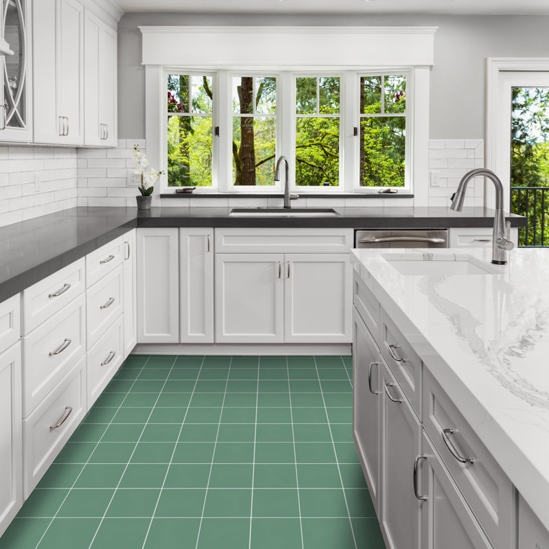 Solid 8" x 8" Cement Wall & Floor Tile, Frosted Teal