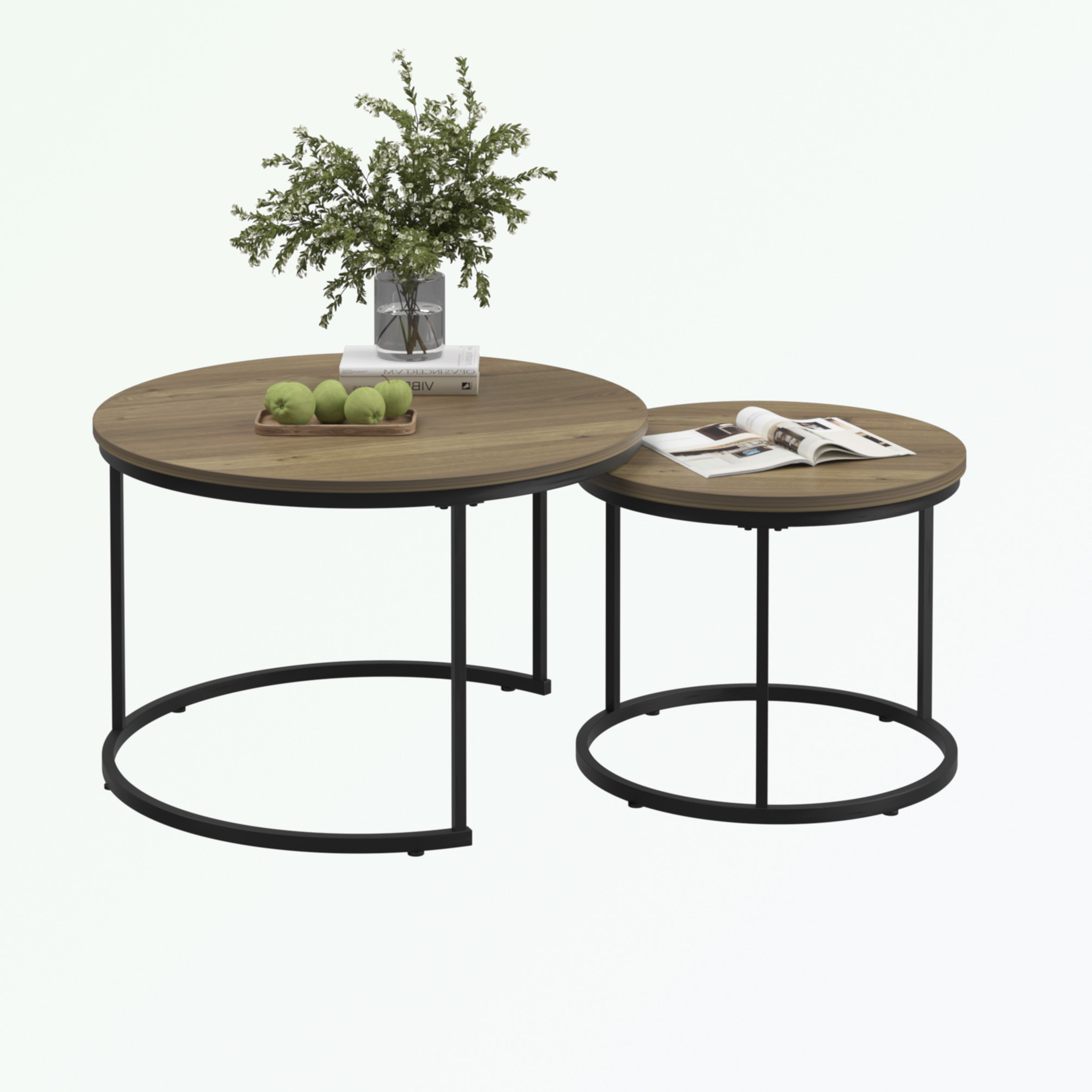 17 Stories Round Nesting Coffee Table Set Industrial Wood Finish with ...