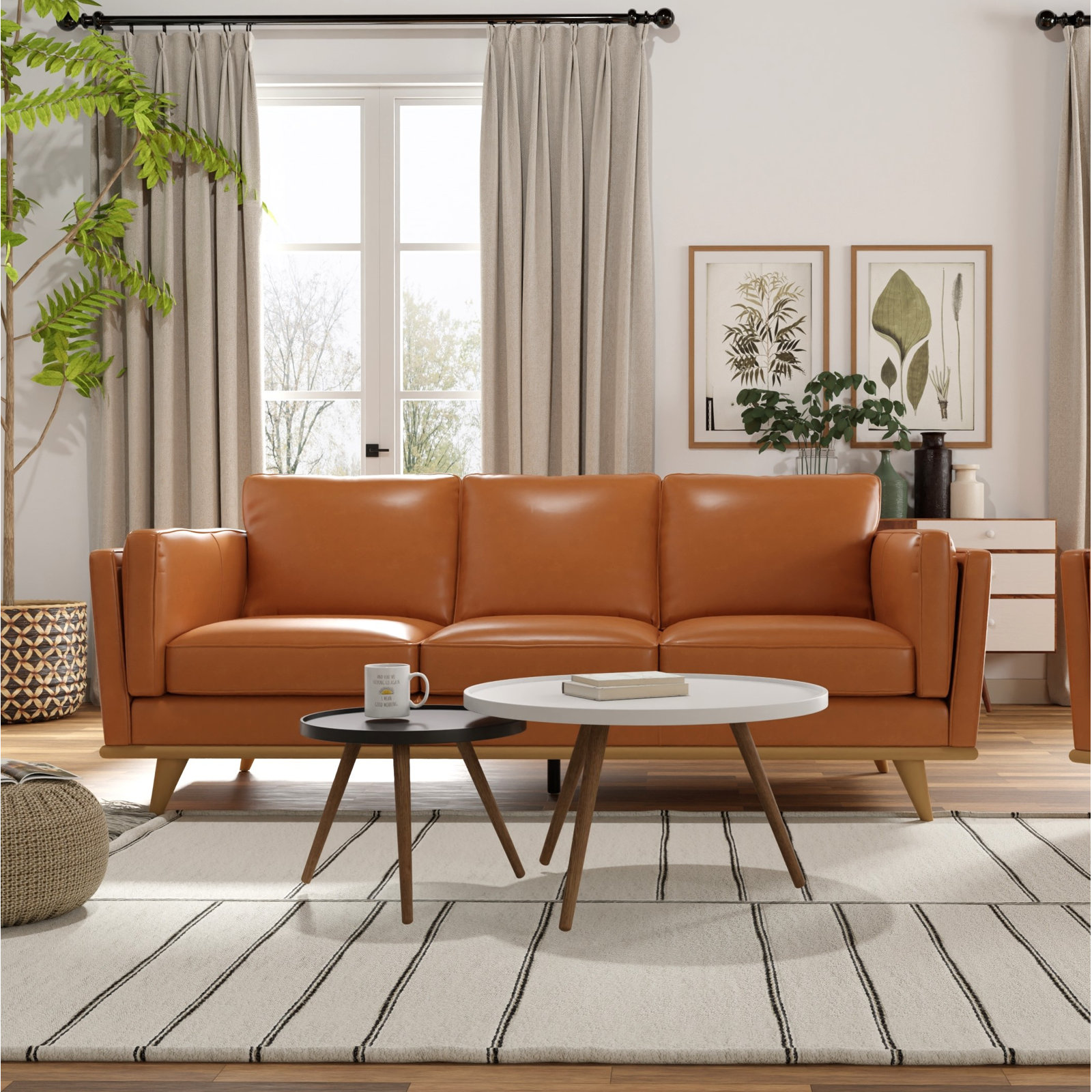 Gabon Mid Century Modern Leather Sofa