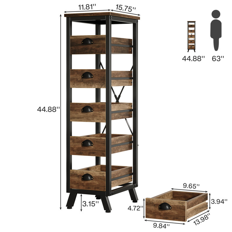 5-Tier Narrow Snack Stand Fruit Basket Wood Fruit And Vegetable Storage Bakers Racks