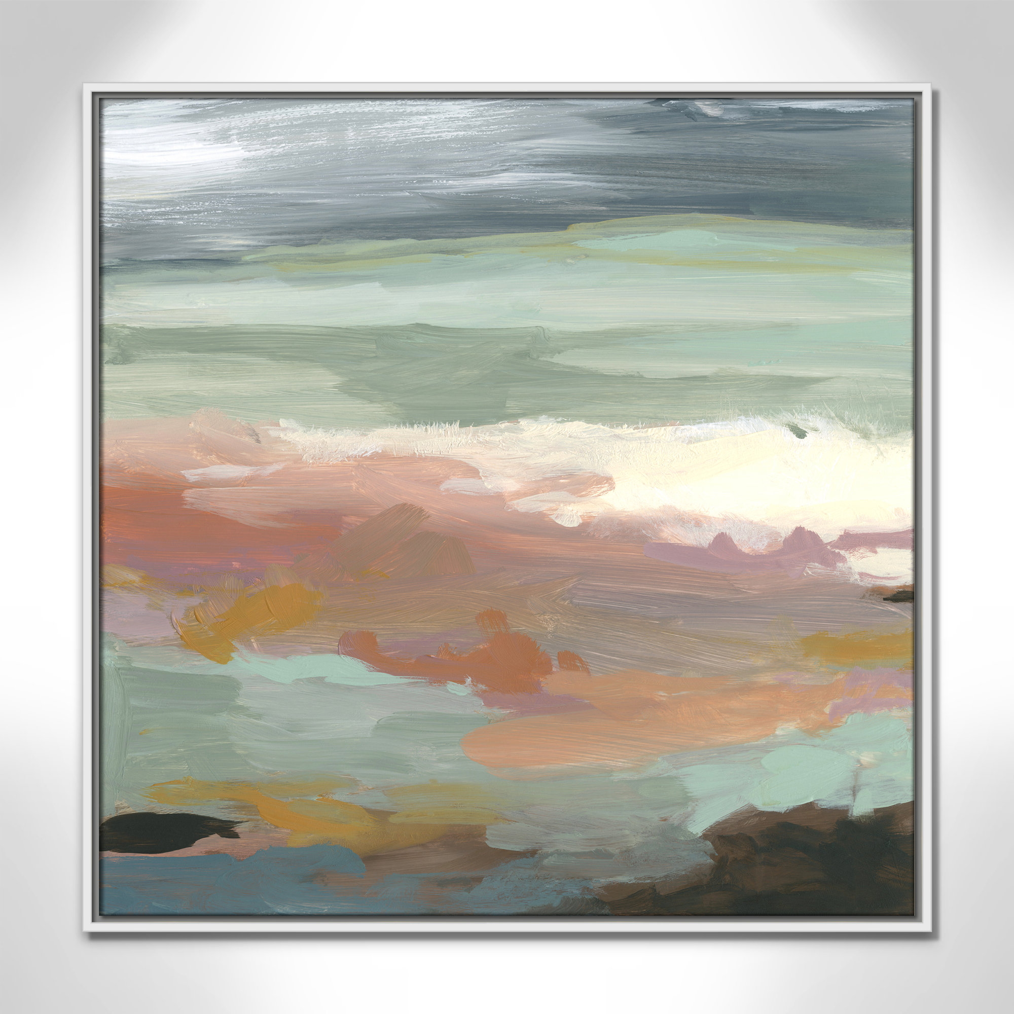 Ocean Bluffs by Carol Robinson - Painting Print on Paper, Picture Framed Canvas, 31.5" H x 31.5" W, White