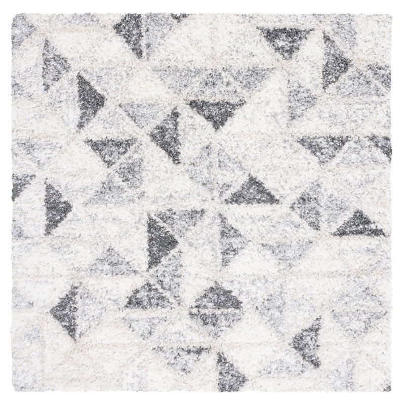 Gray and Ivory Square Synthetic Shag Area Rug 6'7" x 6'7"