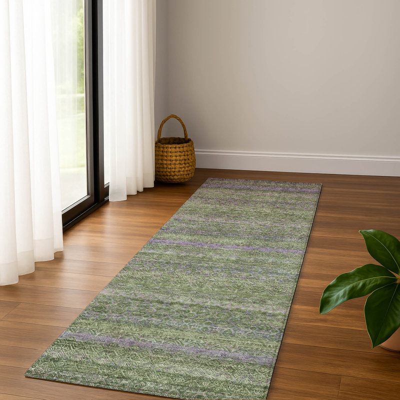 Premium Machine Washable Mayfield Striped Rug, 2'3" x 7'6" Runner, Olive
