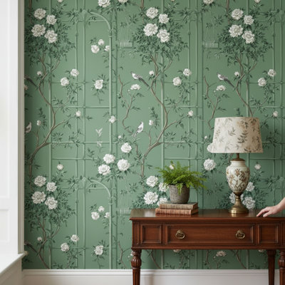 Papier peint floral avec décoration murale rétro oiseaux