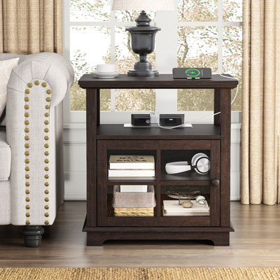 Cherelyn 24" Tall End Table with Storage and Built-In Outlets