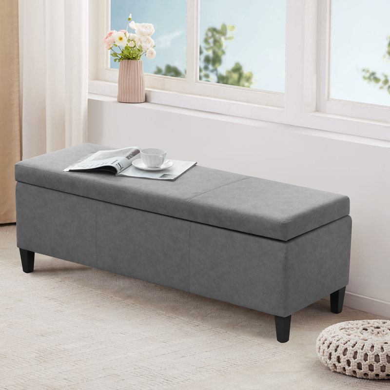 Faux Leather Upholstered Storage Bench, Grey