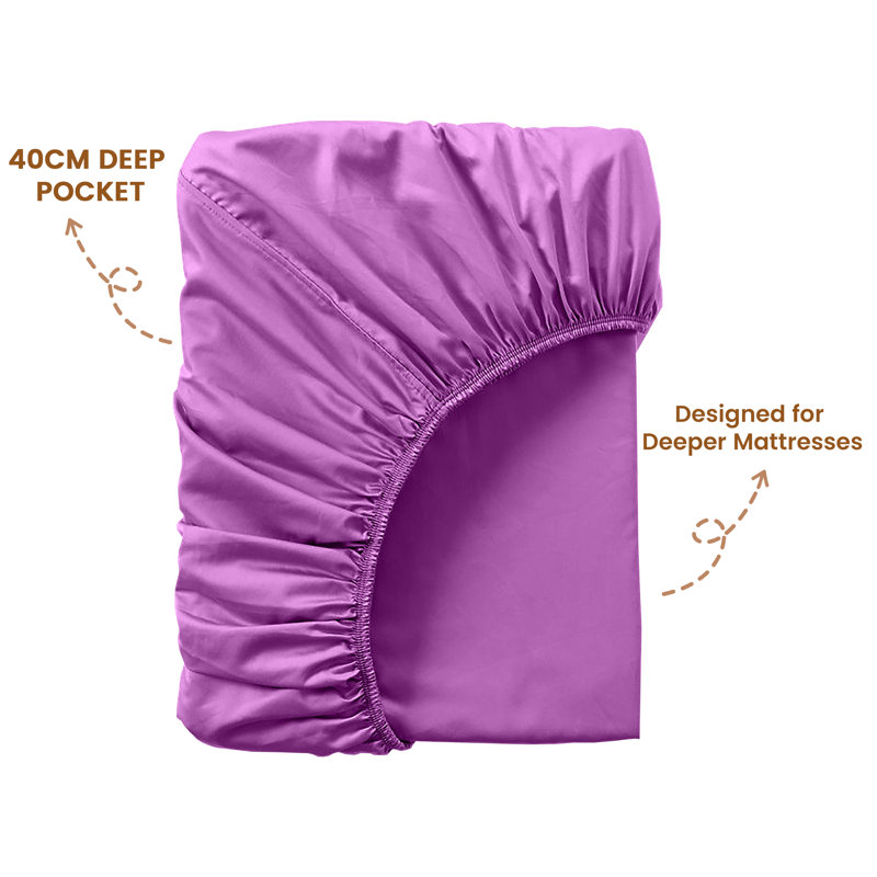 40cm Extra Deep Fitted Sheet - Luxury Microfiber Deep Pocket Bed Sheet Secure Fit, Kingsize (152x200cm), Lilac/Purple