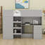 Lit mezzanine double avec bureau, structure de lit mezzanine double en bois avec garde-robe intégrée, tablettes de rangement et tiroirs-117531005