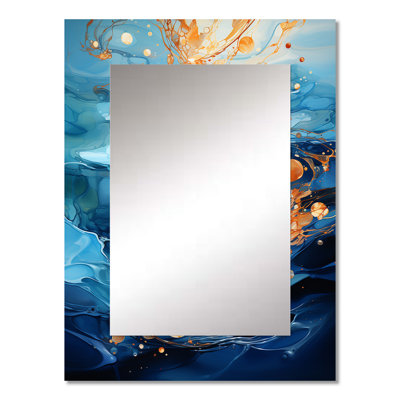 Blue And Gold Abstract River Reflections - Traditional Wall Mirror