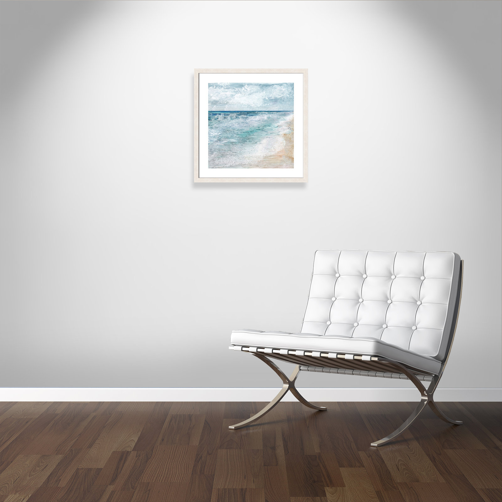 Shore Walk - Picture Frame Painting, White Woodgrain, 24" H x 24" W x 1.13" D