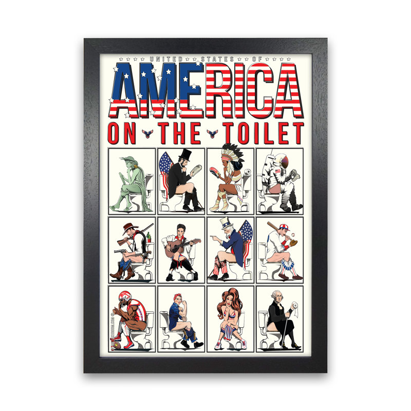 America On The Toilet - Print, Black Framed, 30cm H x 21cm W x 3cm D