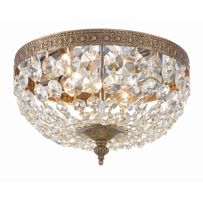 Plafonnier encastré 2 lumières Dawanda, Vieux laiton, Italien, H 7 po x l 10 po x P 10 po