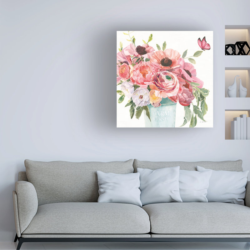 Boho Bouquet XIII Floral Canvas Art in White and Pink, 35" x 35"