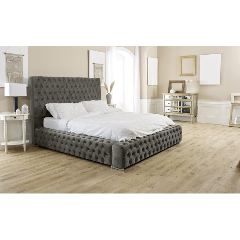 Katya Upholstered Velvet Sleigh Bed, Single (3'), Grey