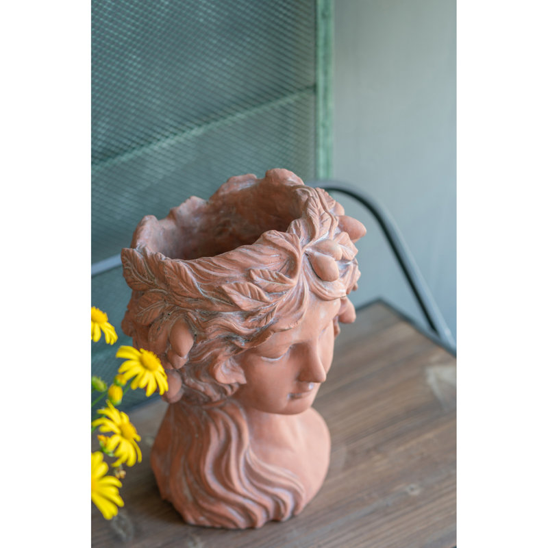 Brown Garden Head Planter - Cement Made For Outdoor Beauty Bust Style, Brown