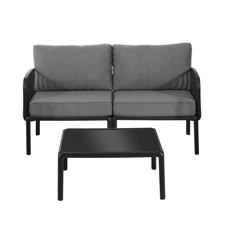 3 Piece Patio Conversation Sets, Black, Gray
