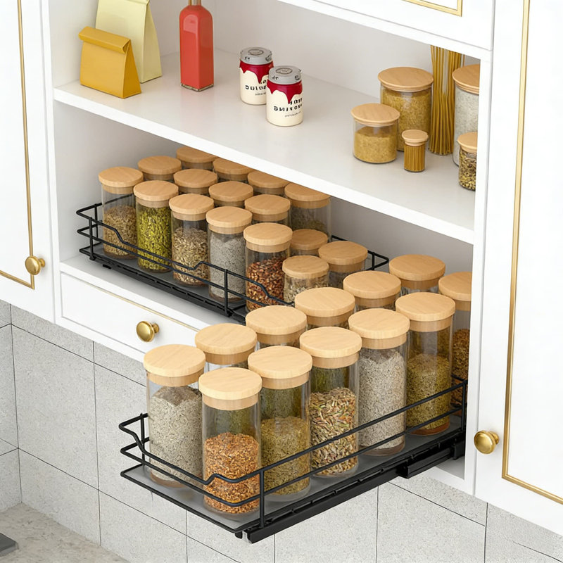 Support à épices robuste pour armoires de cuisine et garde-manger - rangement coulissant pour épices, conserves et sauces, installation facile, conception peu encombrante