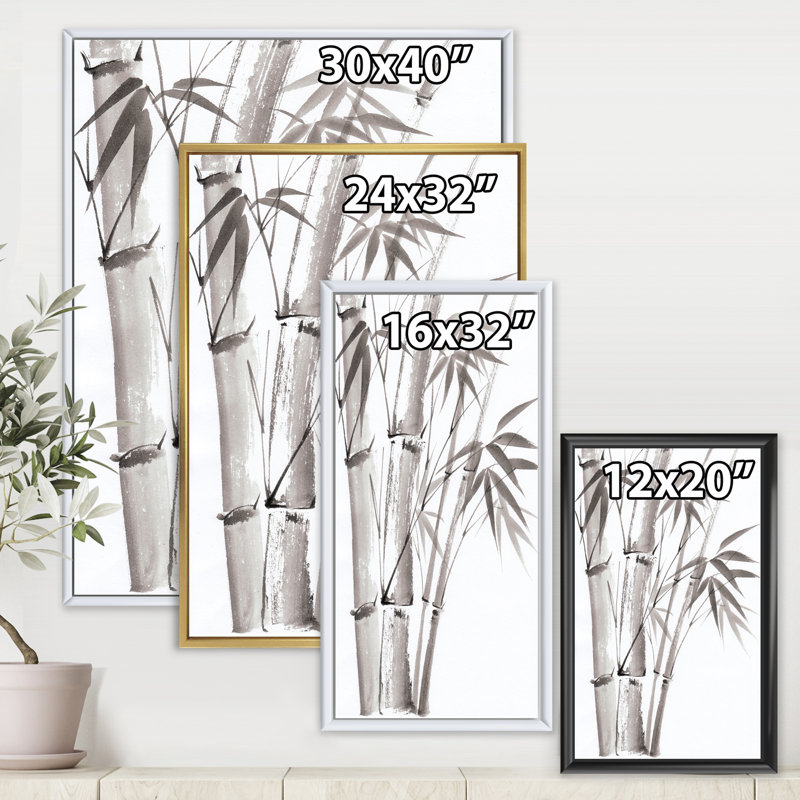 Palmier en bambou - III sur toile, Cadre flottant blanc, H 32 po x l 24 po x P 1 po