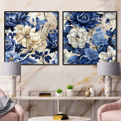 Victorien bleu cobalt feuillage victorien