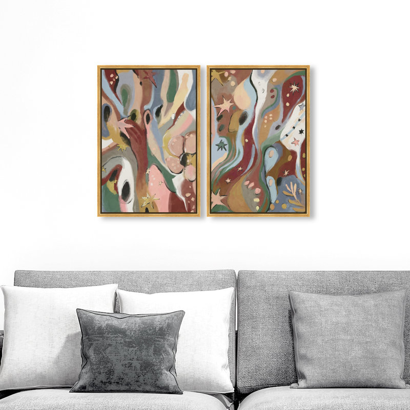 Modern Folk Set Set by Oliver Gal, 62"H x 42"W, Gold Floater Frame