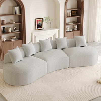134 Inch Curved Chenille Modular Sectional Sofa with High Back and Anti Slip Base