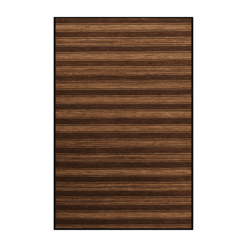Machine Washable Horizontal Stripes Brown Area Rug, Rectangle 6' x 9'