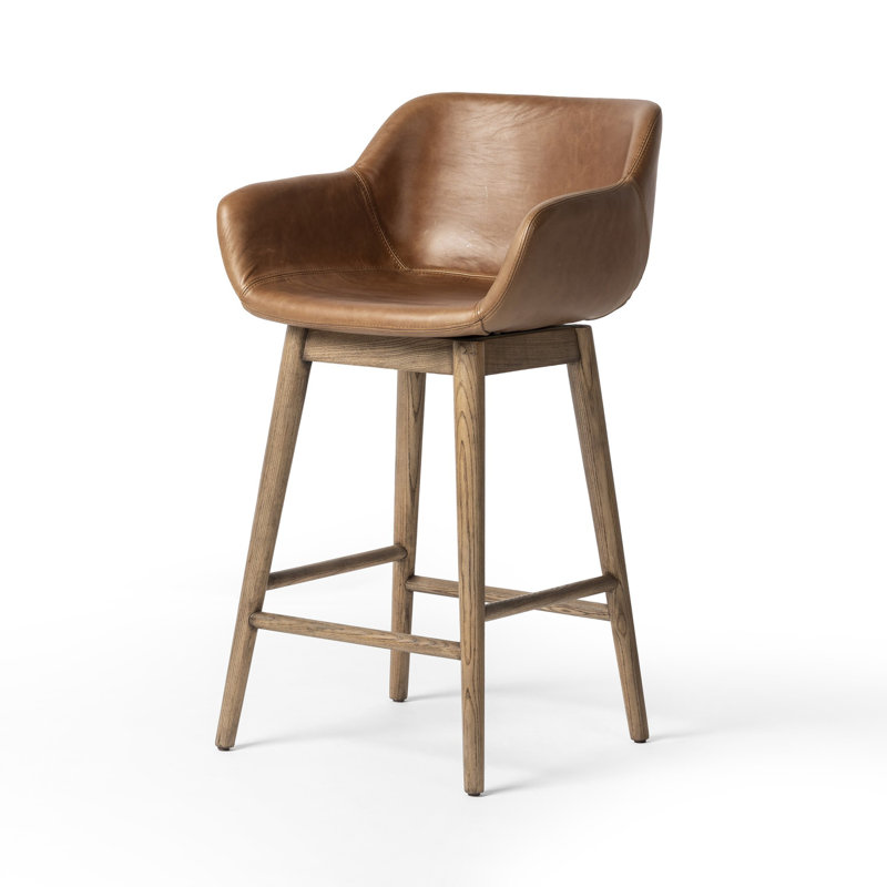 Hannah Swivel Stool, Bar Stool (30.5" Seat Height), Sonoma Chestnut/Genuine Leather, Amber Ash